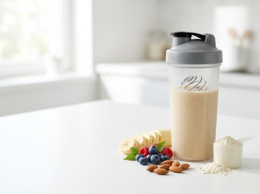 Serbuk Pengganti Makanan: Solusi Nutrisi Cepat & Efisien shaker bottle with ingredients 202607031616